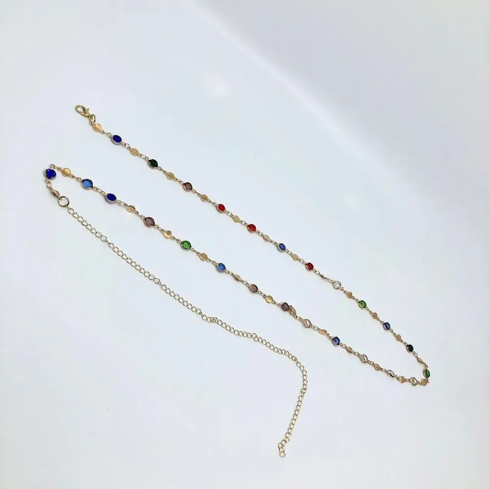 Y2K Cyber Multicolor Rhinestone Gold Chain Belt, Up to 37 Inches, X7GA1134